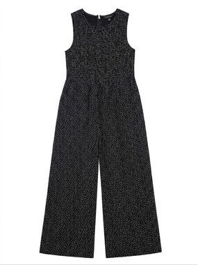 NWT Medium Andrew Marc Blue and White Polka Dot Smocked Flowy  Wide Leg Jumpsuit